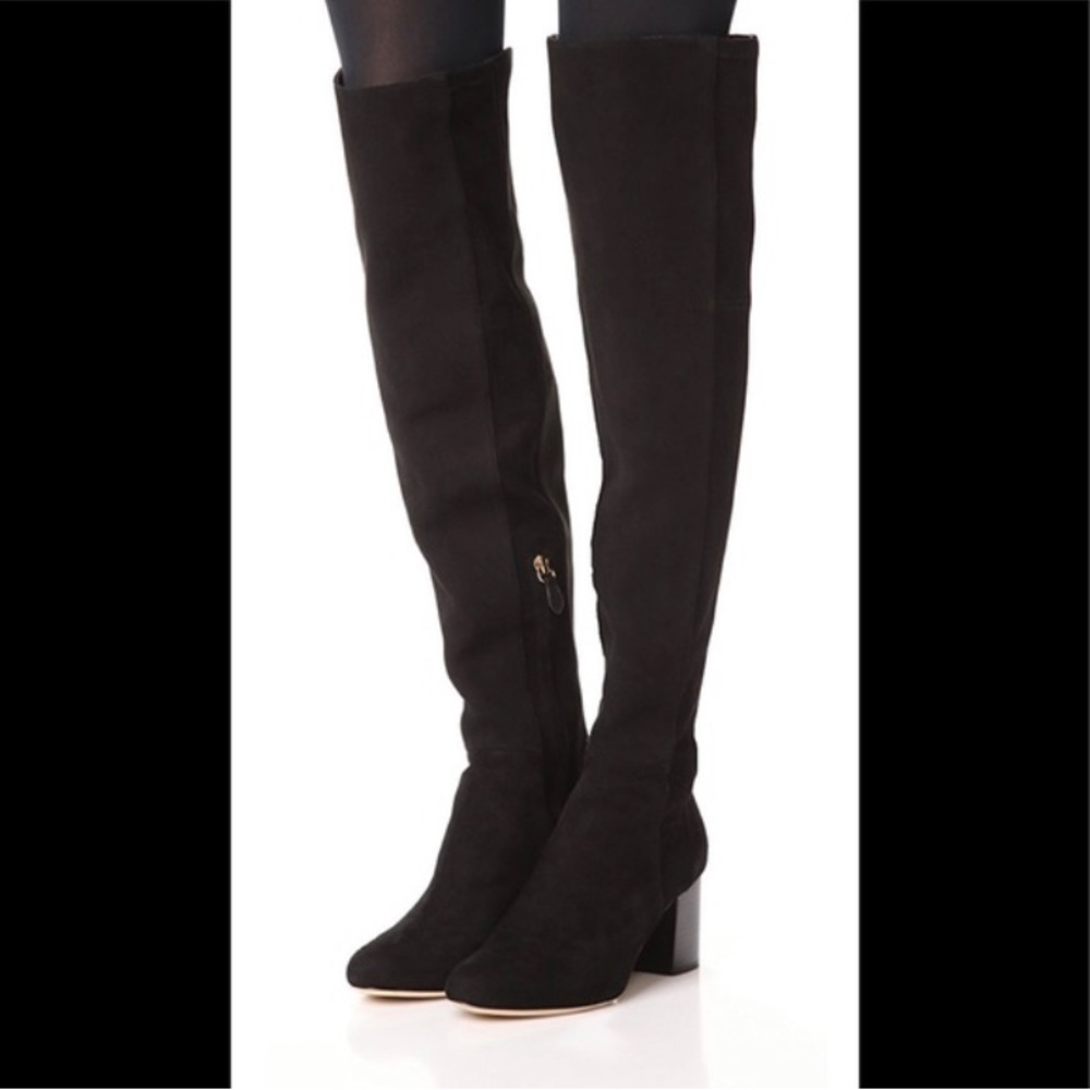 Diane Von Furstenberg grey suede leather over the knee block heel LUZZI boots